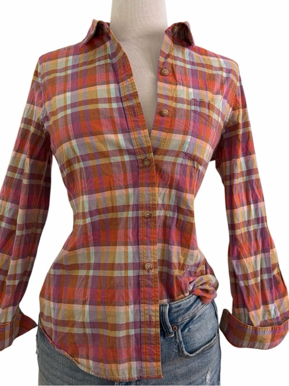 PENDLETON Pink Orange Plaid Button-Down Shirt